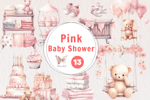 Download Pink BabyShower Watercolor Cliparts - Babyshower Collection
