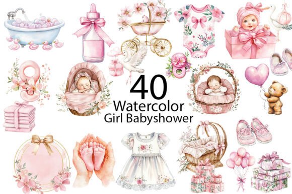Download Girl Babyshower Watercolor Clipart  - Babyshower Collection