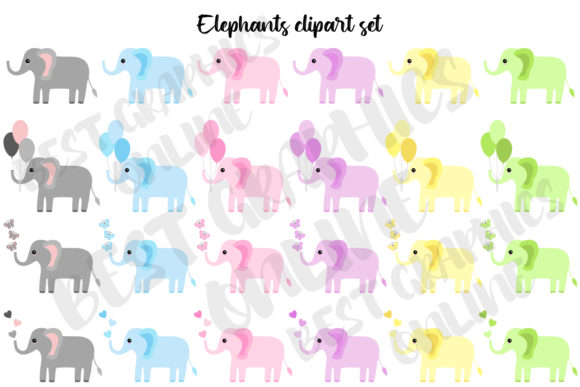 Download Elephants Clipart Set Babyshower Hearts - Babyshower Collection