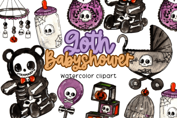 Download Watercolor Goth Babyshower Clipart - Babyshower Collection